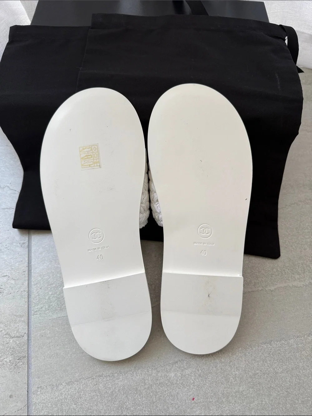 CHANEL White Braided Crystal CC Slide Sandals